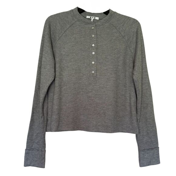 Three Dots womens size small S thermal button gray long sleeve henley top shirt - Picture 1 of 9